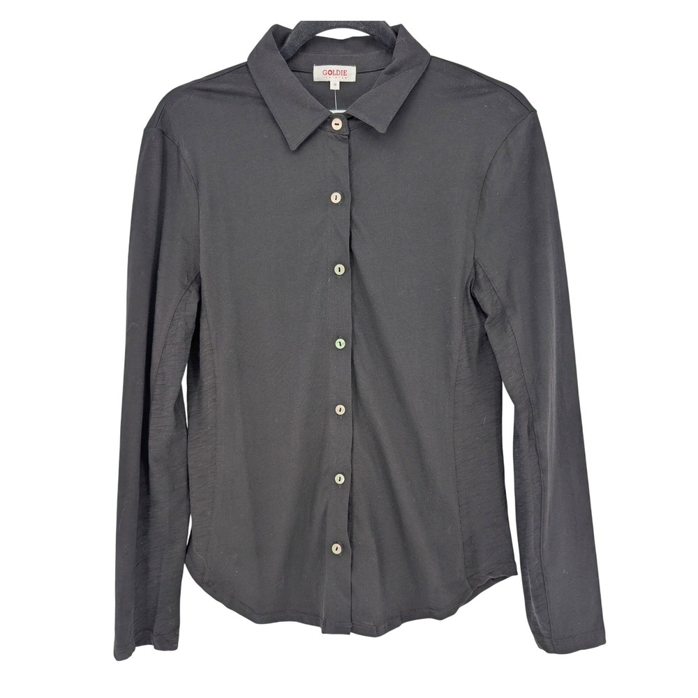 Goldie Lewinter Classic Button Down M Black Pima Cotton Long Sleeve Minimalist